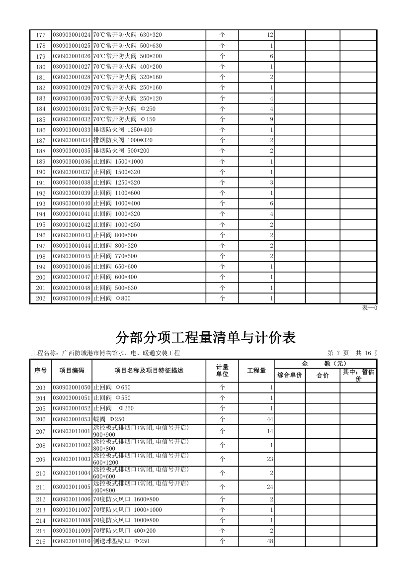 博物馆工程量清单第6页