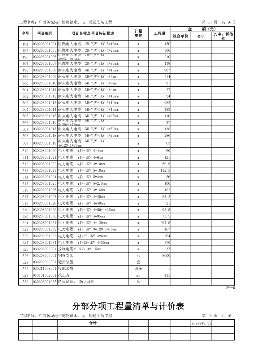 博物馆工程量清单第14页