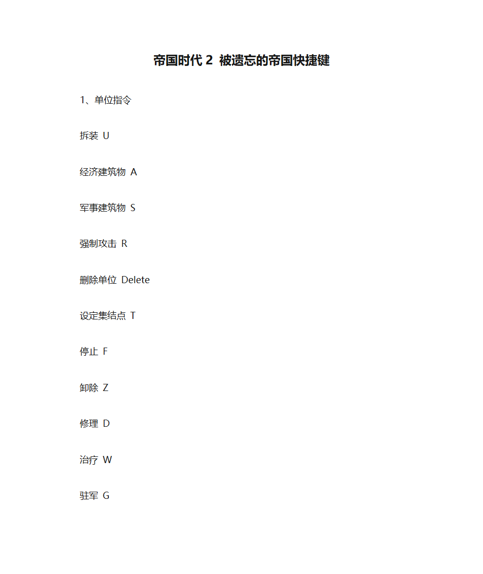 帝国时代2 被遗忘的帝国快捷键