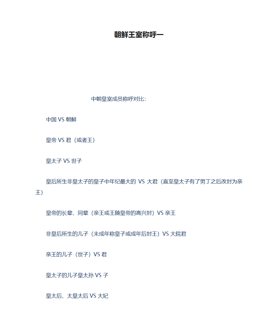 朝鲜王室称呼一