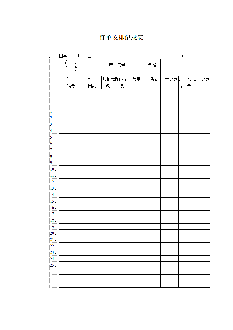 订单安排记录表格.doc