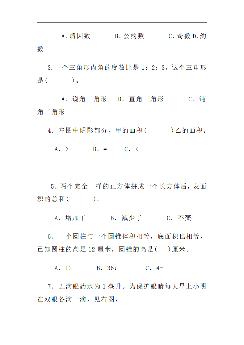 小学数学六年级考试试题doc第4页