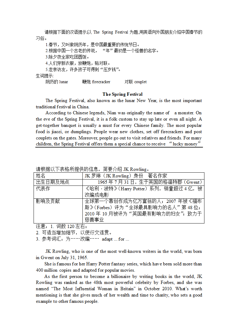 高中英语作文 介绍春节第1页