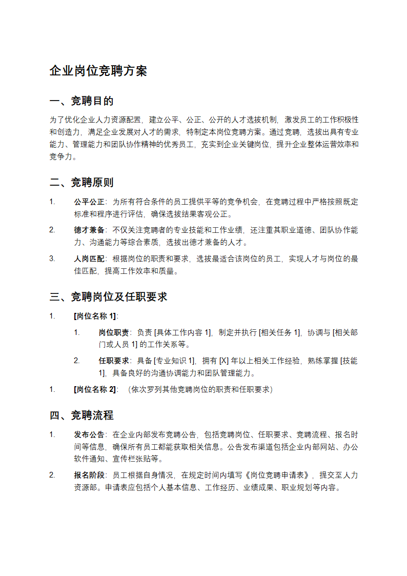 企业岗位竞聘方案第1页