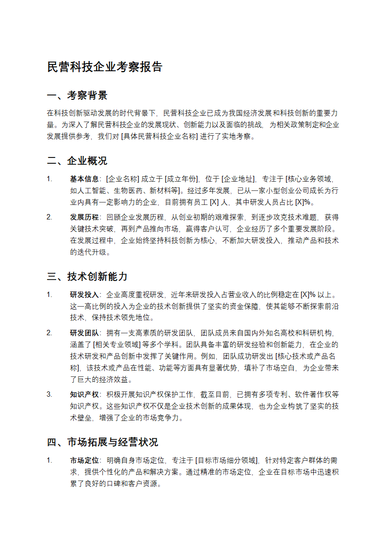 民营科技企业考察报告第1页