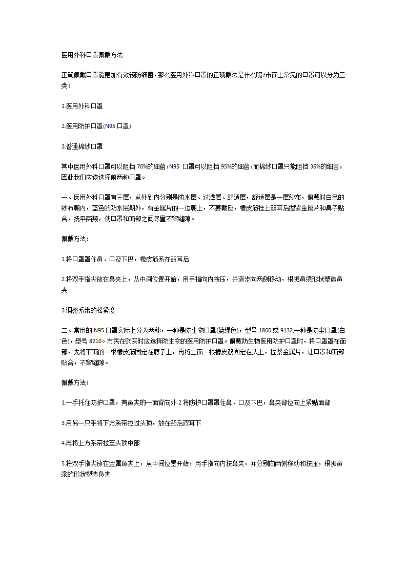 医用外科口罩佩戴方法