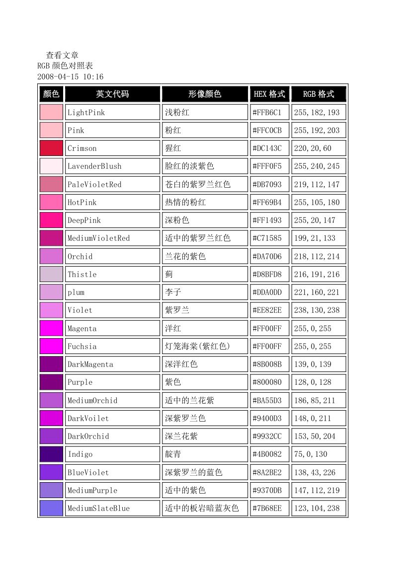 RGB颜色对照表第1页