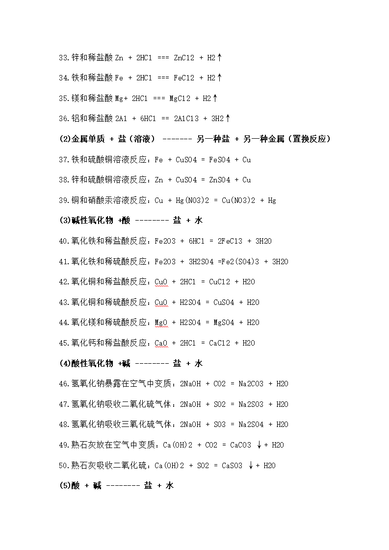 初中化学方程式总结第3页