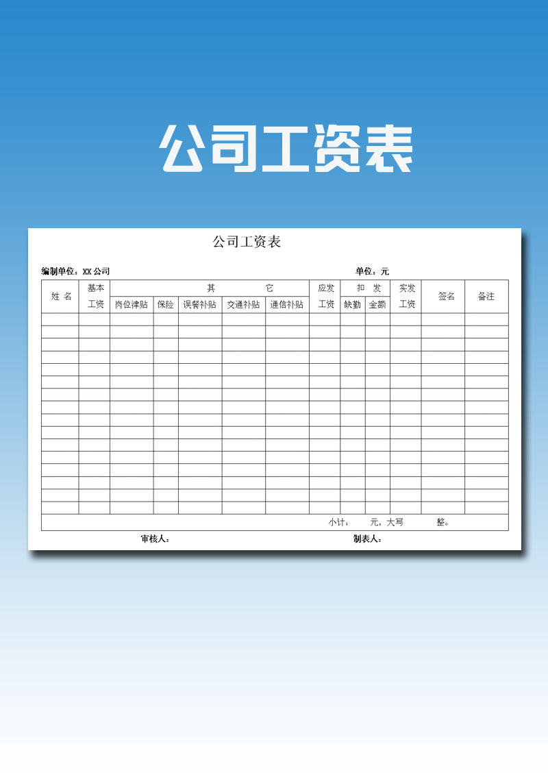 公司工资表实用模版.doc第1页