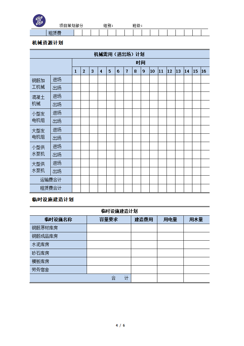 项目策划工具表第4页