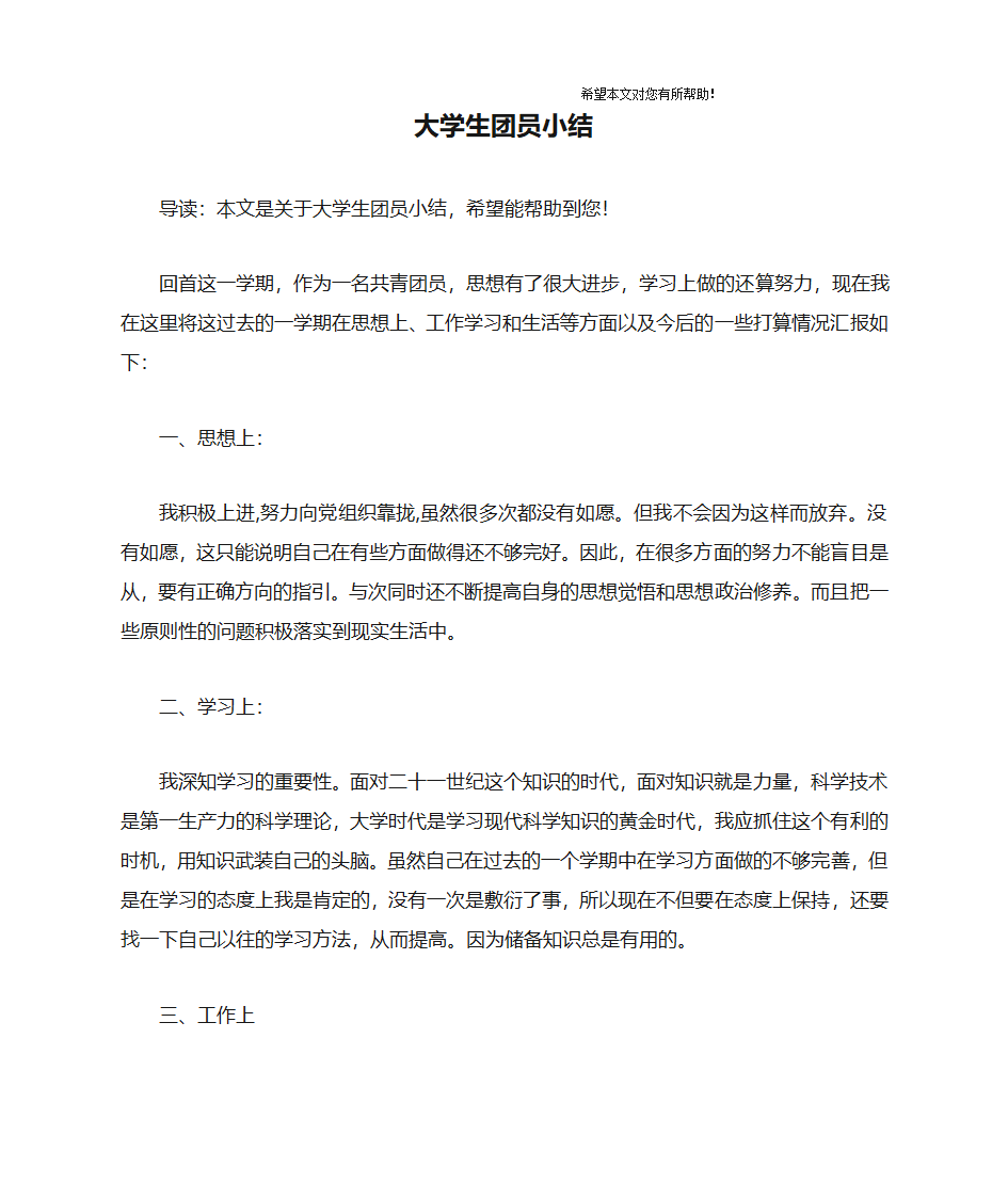 大学生团员小结第1页