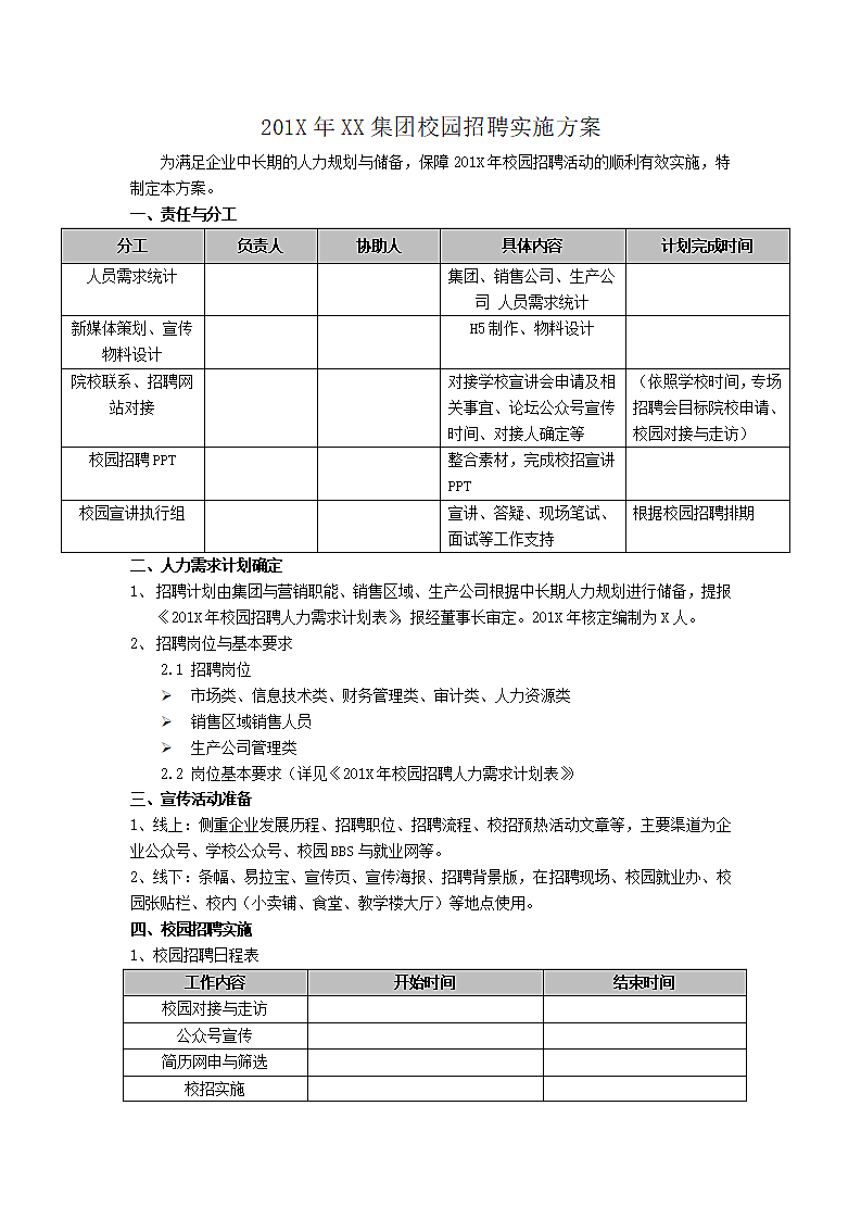 校园招聘实施方案第1页