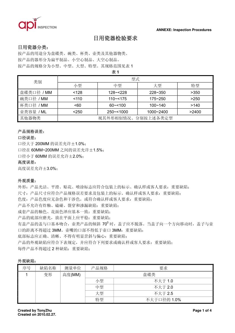 日用瓷器检验要求第1页