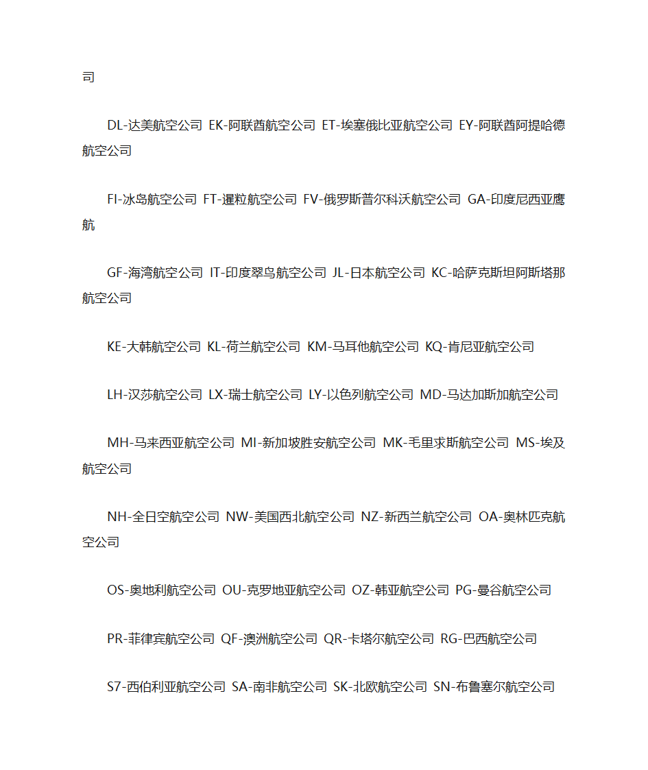 航空公司缩写第2页