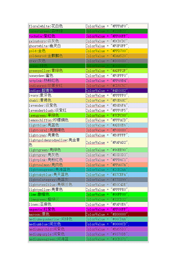 色彩名称及代码列表第2页