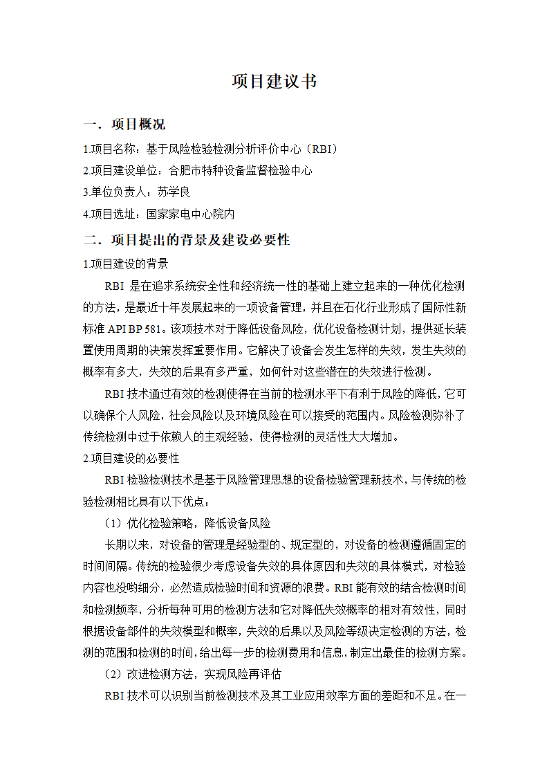 RBI项目建议书