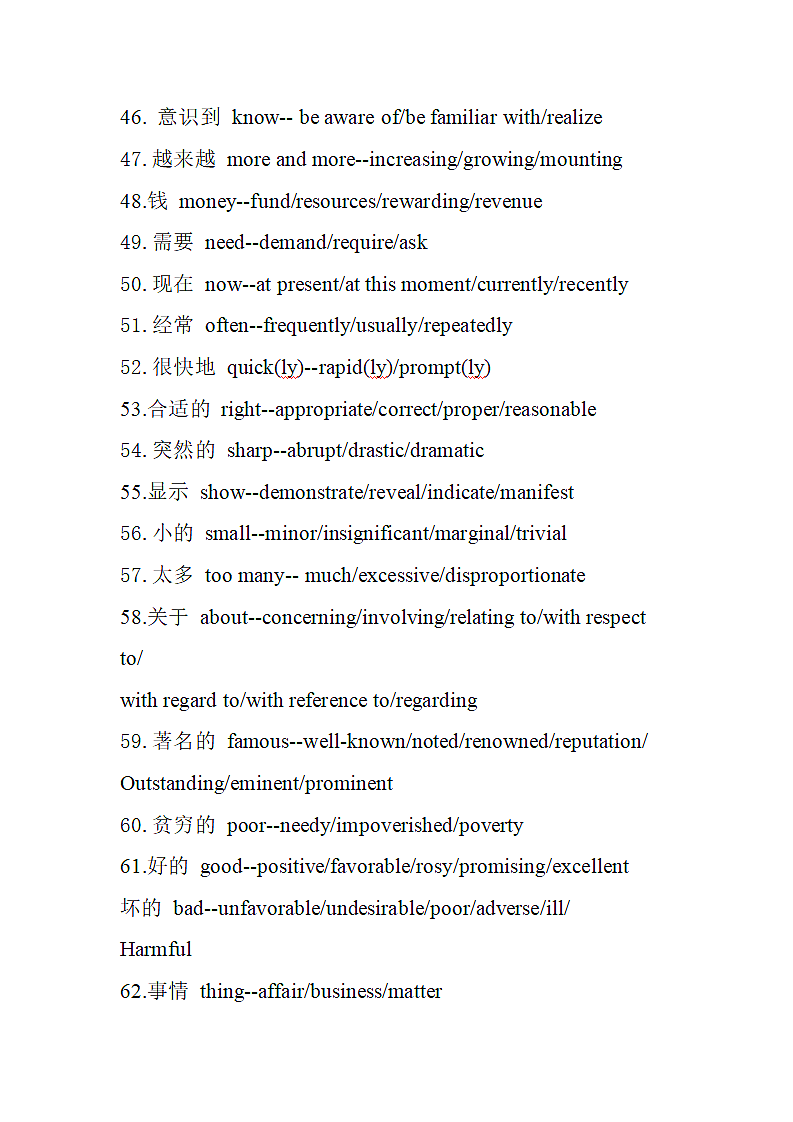 四级常考同义词替换120组第4页