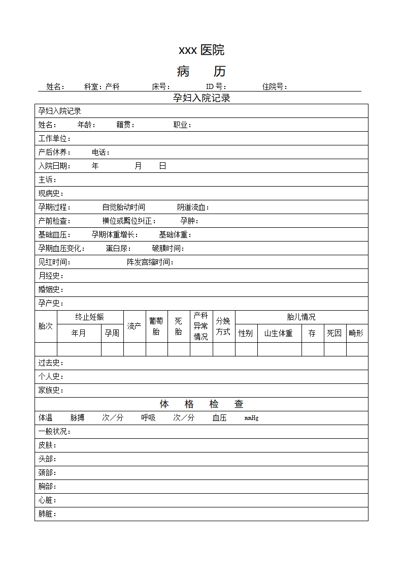 妇产科病历第1页