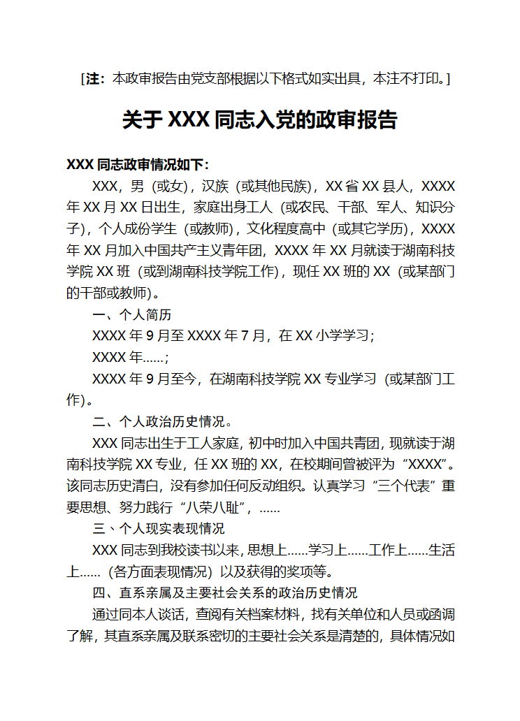 政审报告