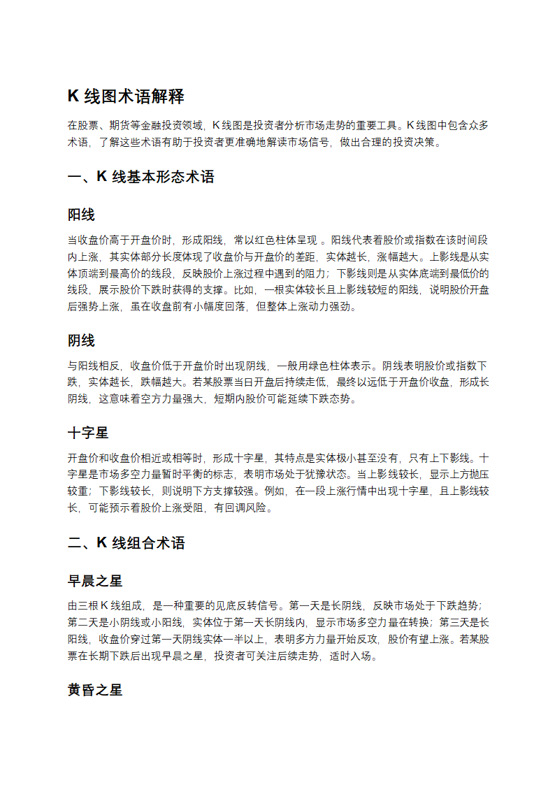 K线图术语解释