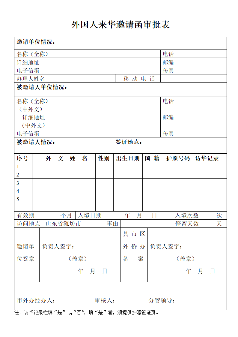 外国人来华邀请函审批表第1页