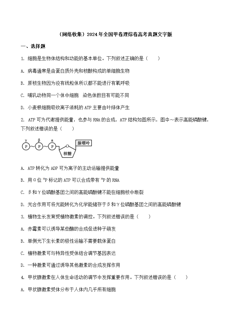 2024年全国甲卷理综卷高考真题