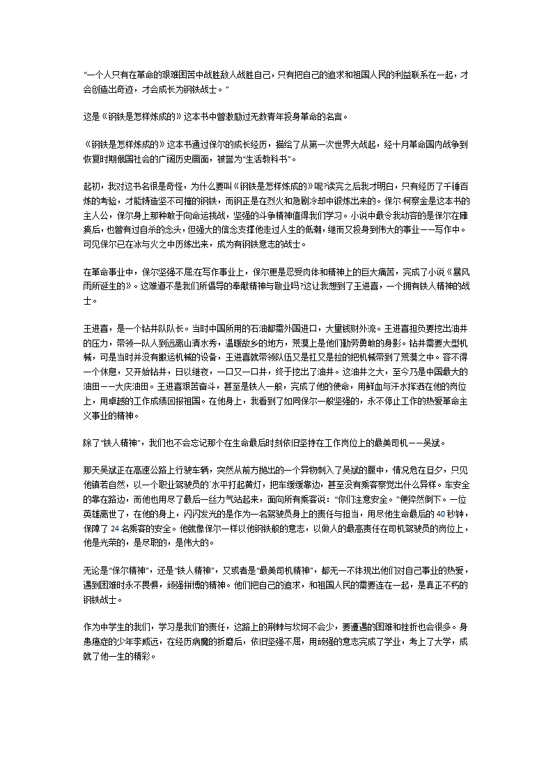 钢铁是怎样炼成的读后感第7页