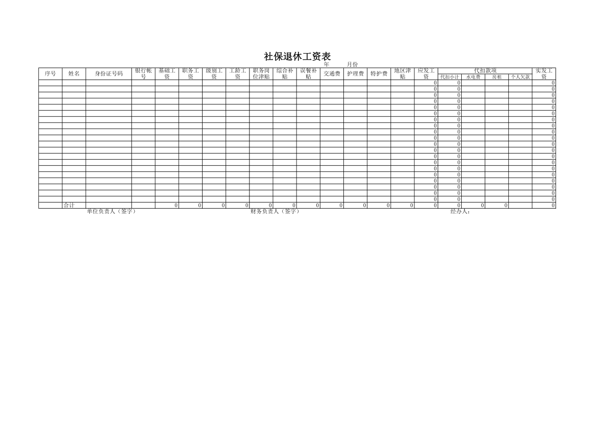 社保退休工资表