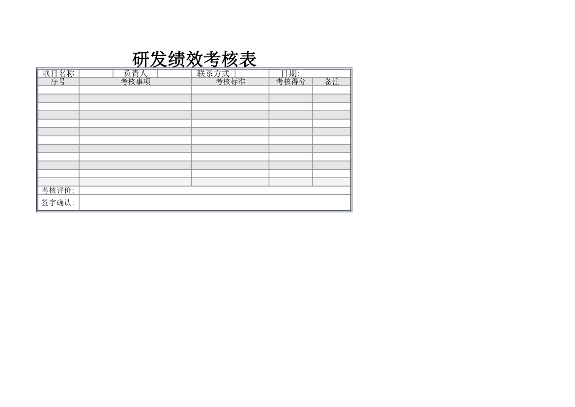 研发绩效考核表