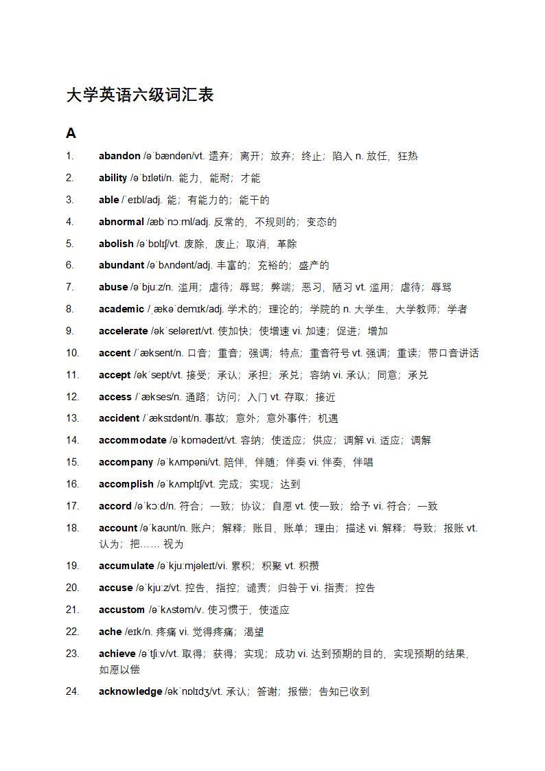 大学英语六级词汇表