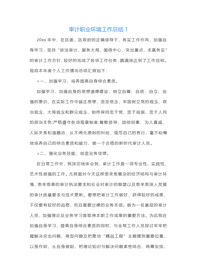 审计职业环境工作总结