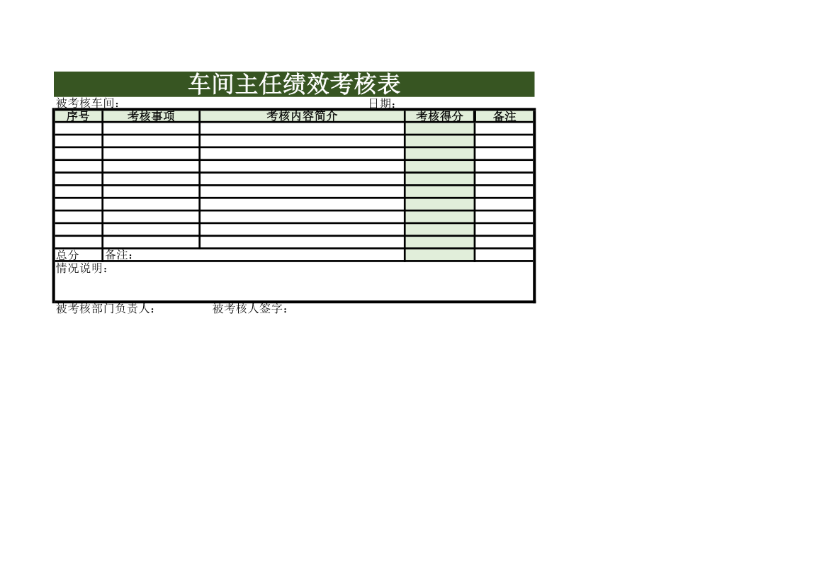 车间主任绩效考核表