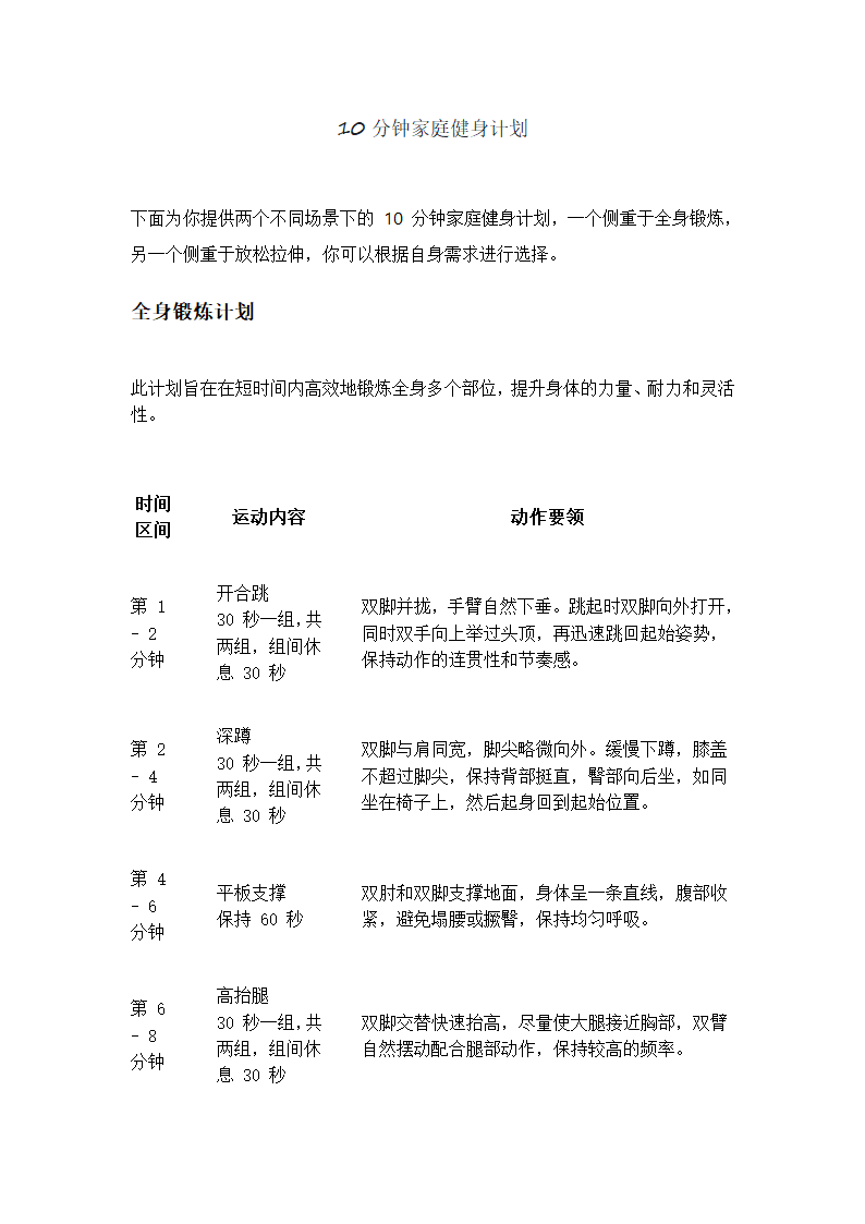 10分钟家庭健身计划第1页