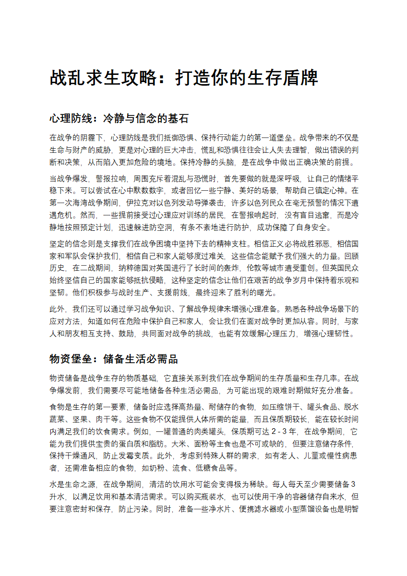 战乱求生攻略：打造你的生存盾牌第1页