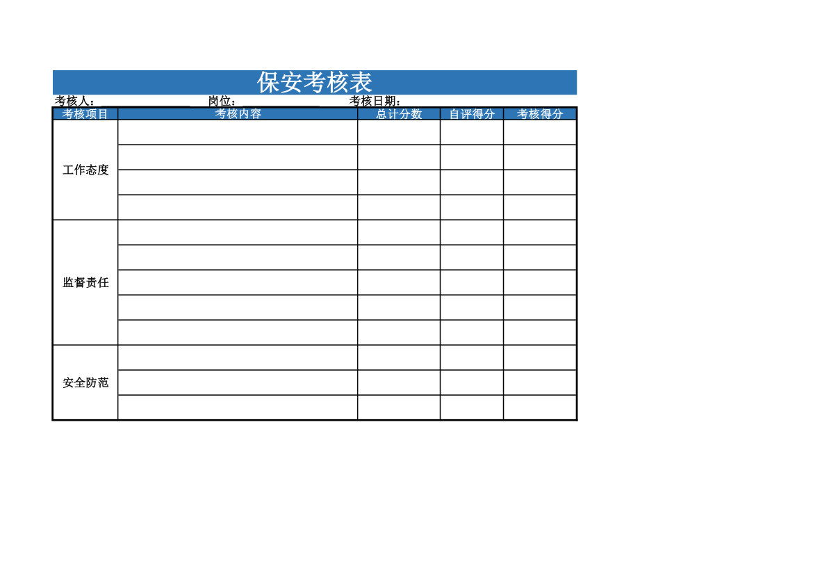 保安考核表