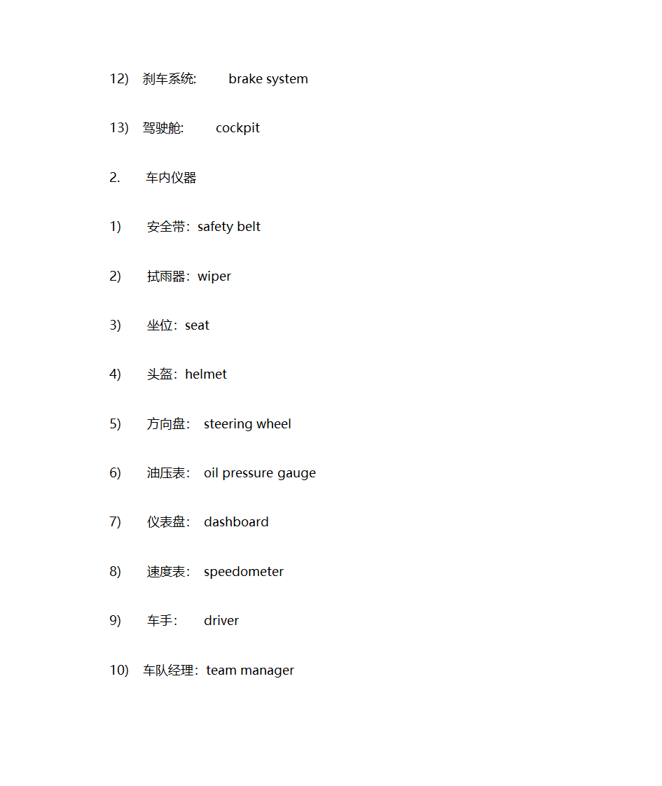 赛车常用词汇第2页