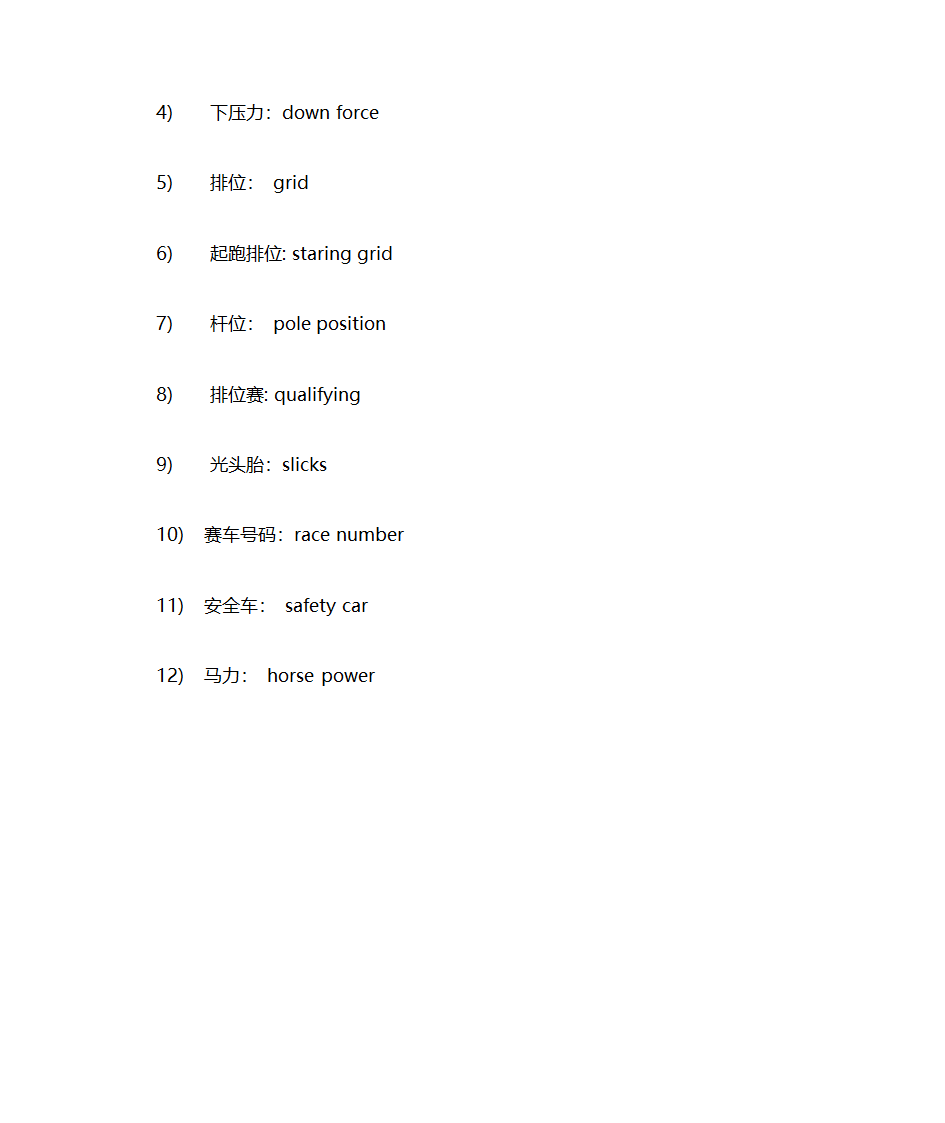 赛车常用词汇第5页