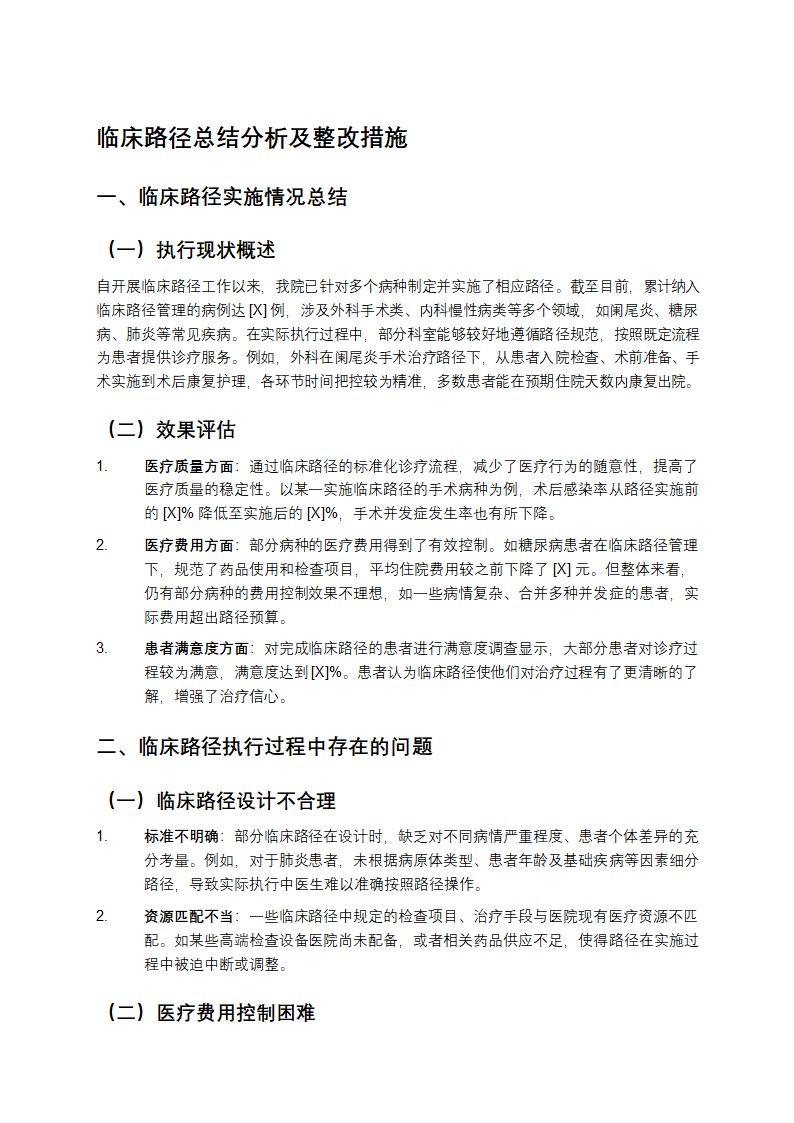 临床路径总结分析及整改措施第1页