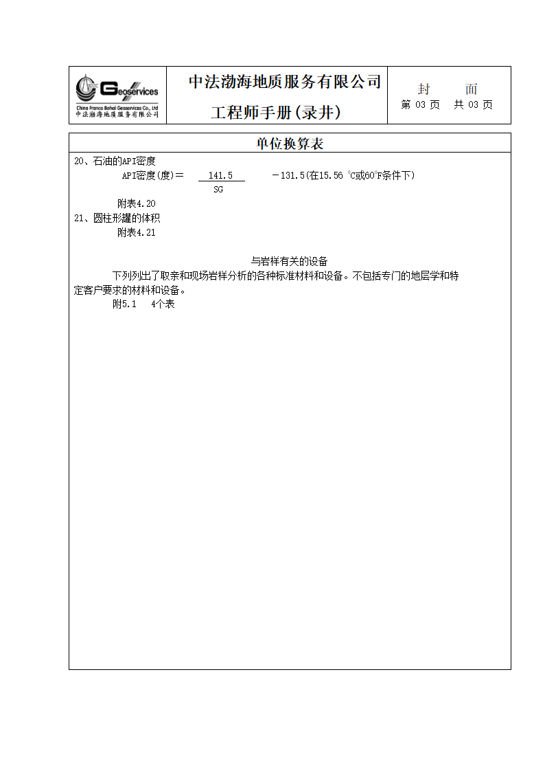 中法渤海地质公司工程师单位换算手册第3页