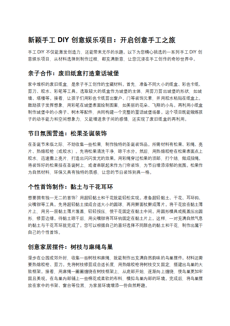 新颖手工DIY创意娱乐项目