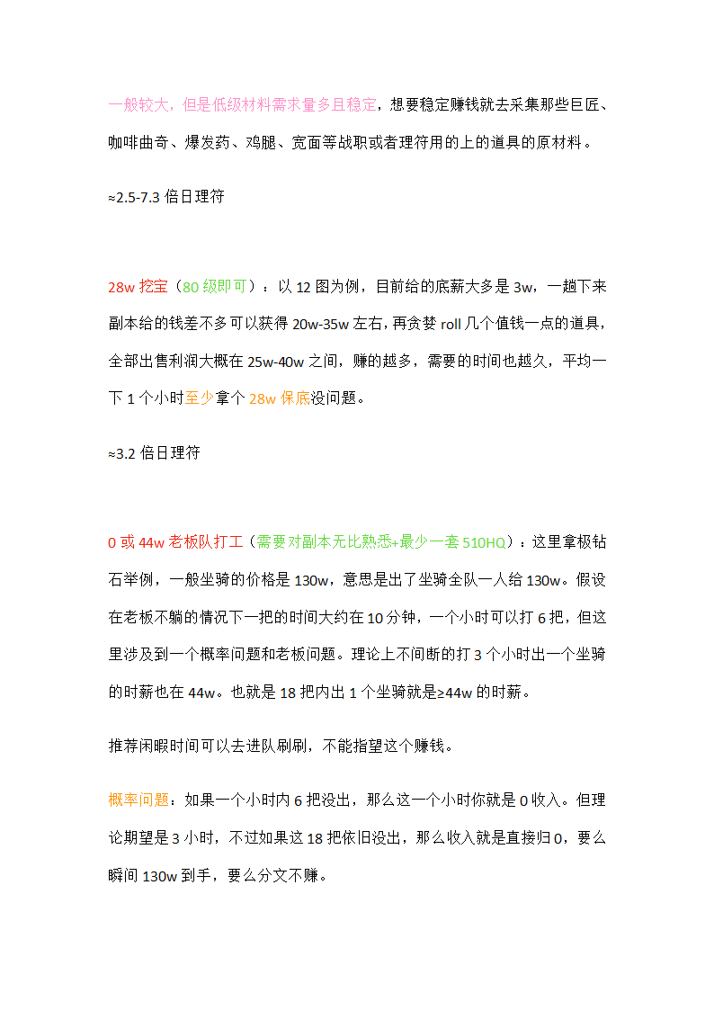 FF14各种赚钱方式对比第4页