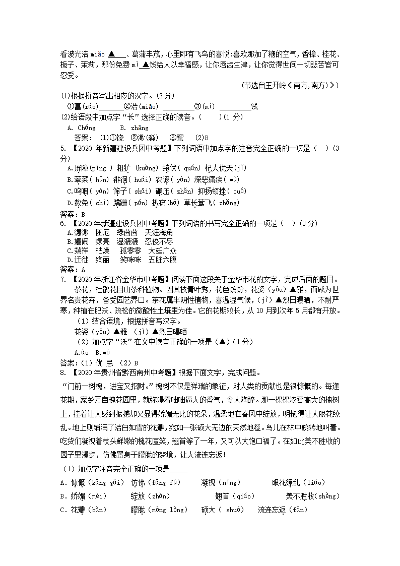 2020年全国各地中考字音字形书写汇编第2页