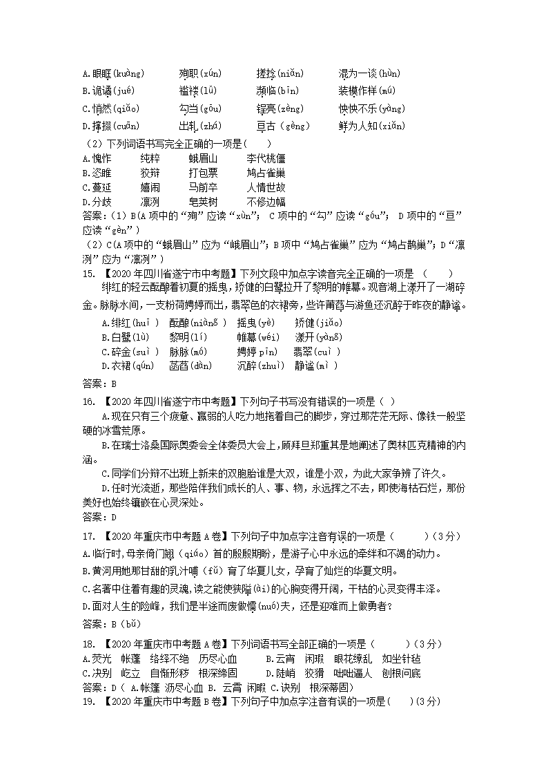 2020年全国各地中考字音字形书写汇编第5页