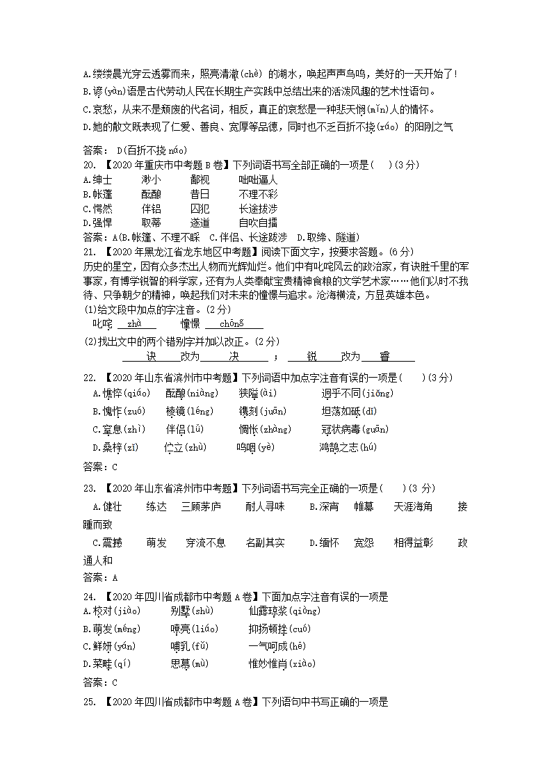 2020年全国各地中考字音字形书写汇编第6页