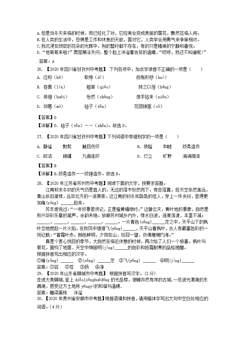 2020年全国各地中考字音字形书写汇编第7页