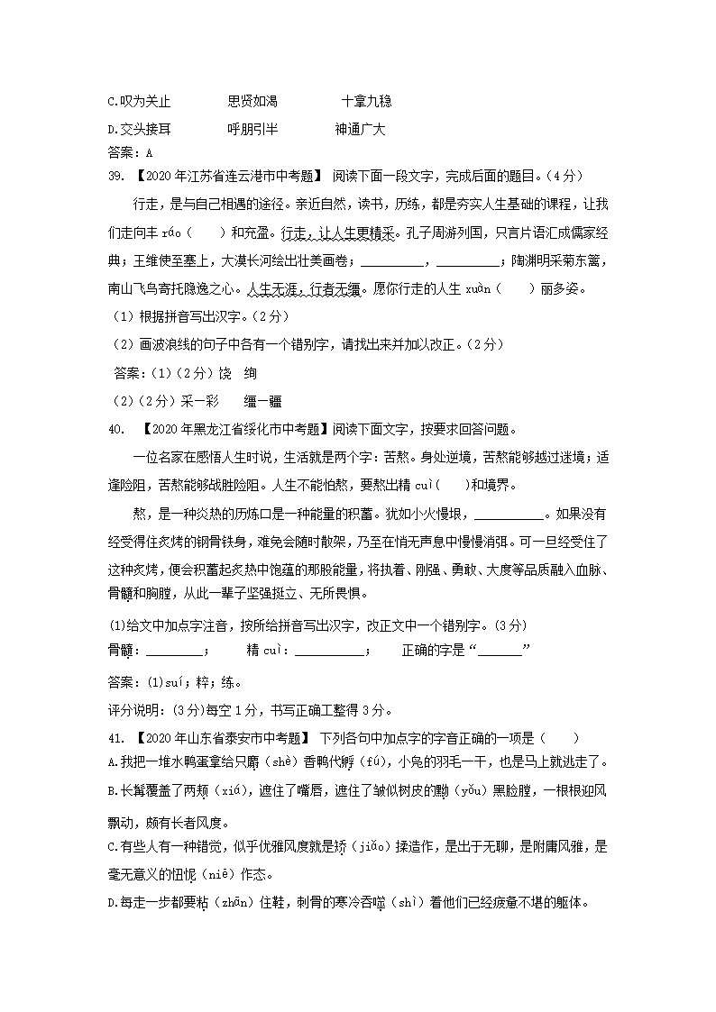 2020年全国各地中考字音字形书写汇编第10页