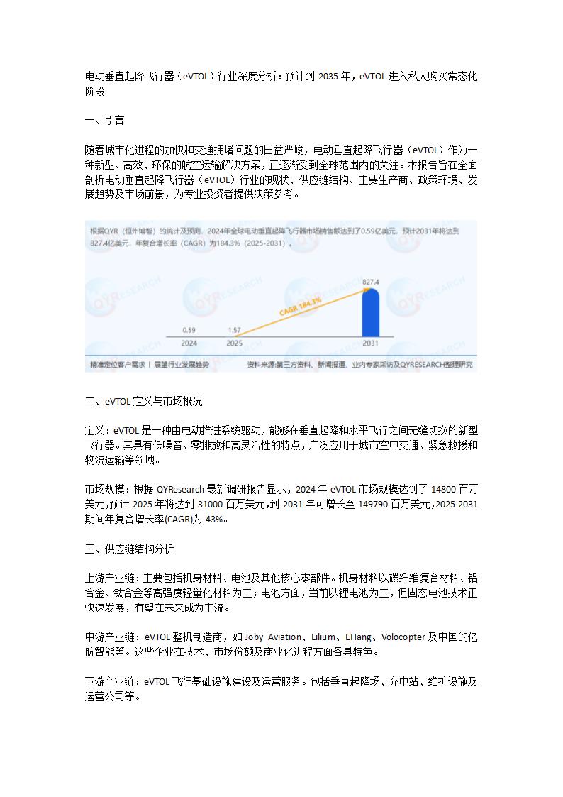 电动垂直起降飞行器