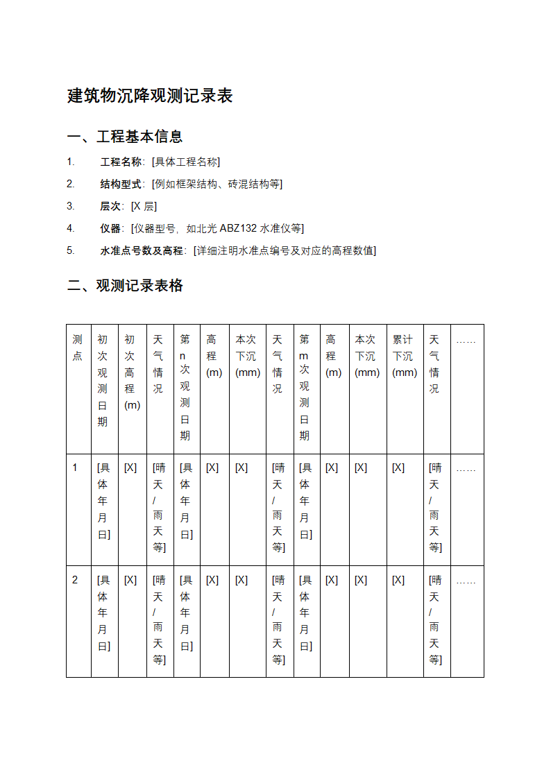 建筑物沉降观测记录表第1页