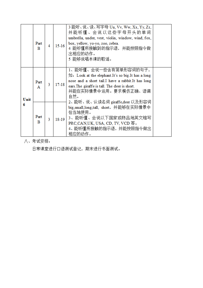人教版PEP英语3年级下册教学计划第5页