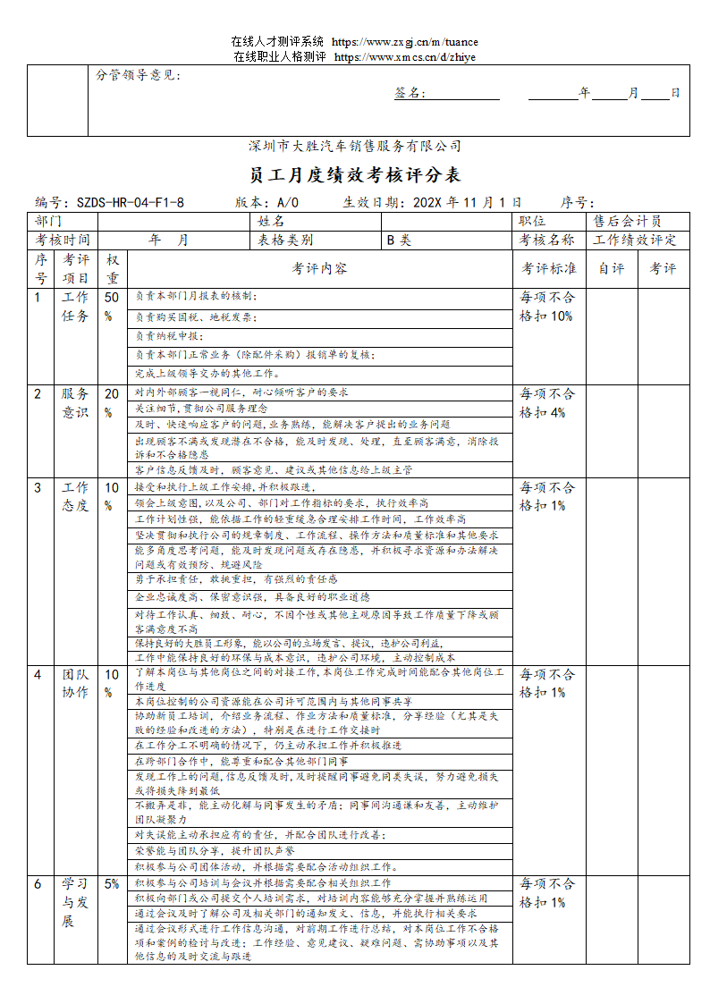 汽车销售服务公司绩效考核管理规定第16页